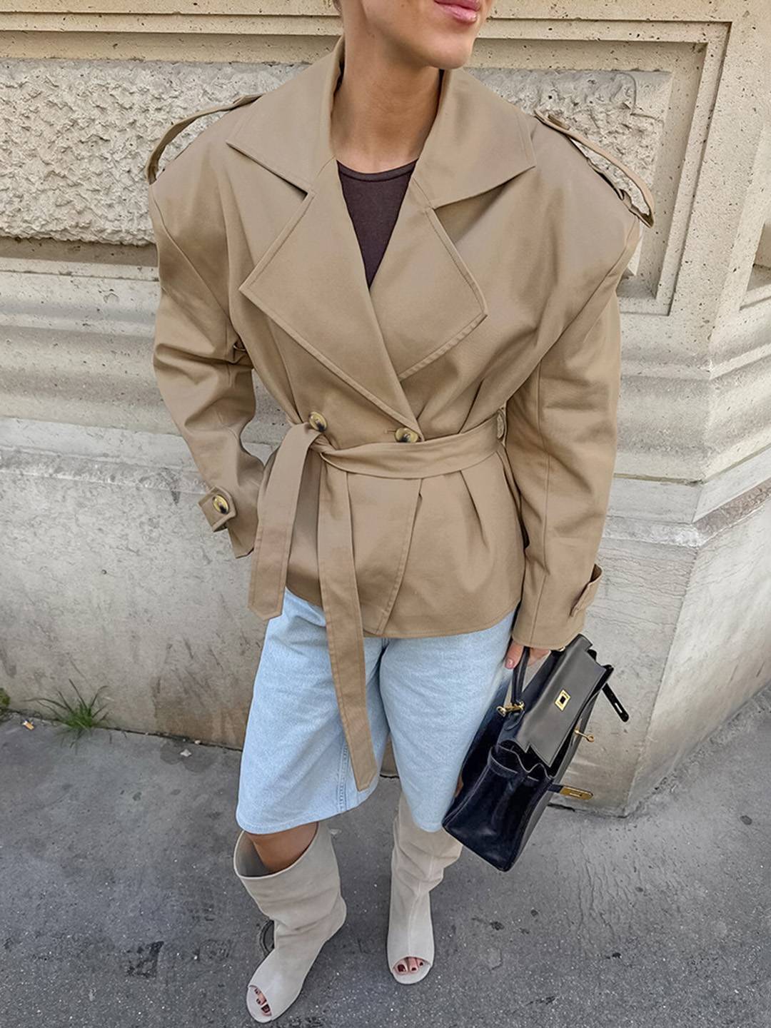 Cocolii court trench femme en coton boutons ceinture manches longues élégant décontracté mi-saison veste pour automne