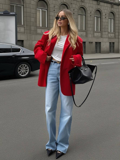 Cocolii blazer unicolore boutonnage col revers manches longues femme élégant décontracté mode