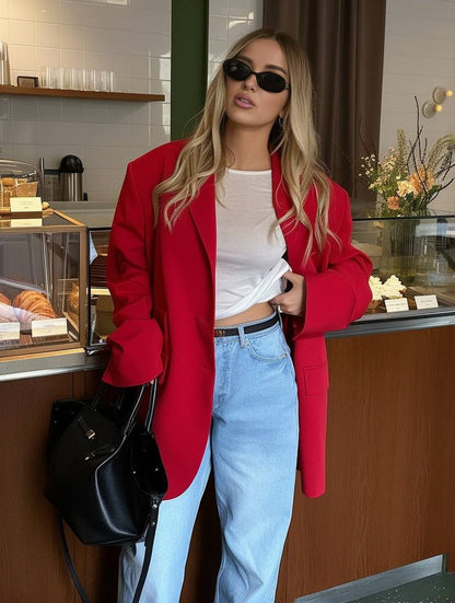 Cocolii blazer unicolore boutonnage col revers manches longues femme élégant décontracté mode