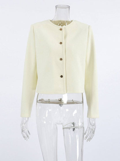 Cocolii court veste unicolore boutonnage col rond manches longues femme élégant décontracté automne manteau