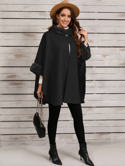 Cocolii mi-longue poncho manteau femme irrégulière boutons manches chauve souris femme élégant décontracté oversized veste