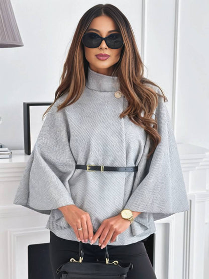 Cocolii court poncho manteau femme boutons ceinture manches chauve souris femme élégant décontracté ample veste