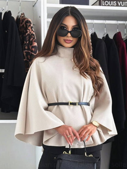 Cocolii court poncho manteau femme boutons ceinture manches chauve souris femme élégant décontracté ample veste