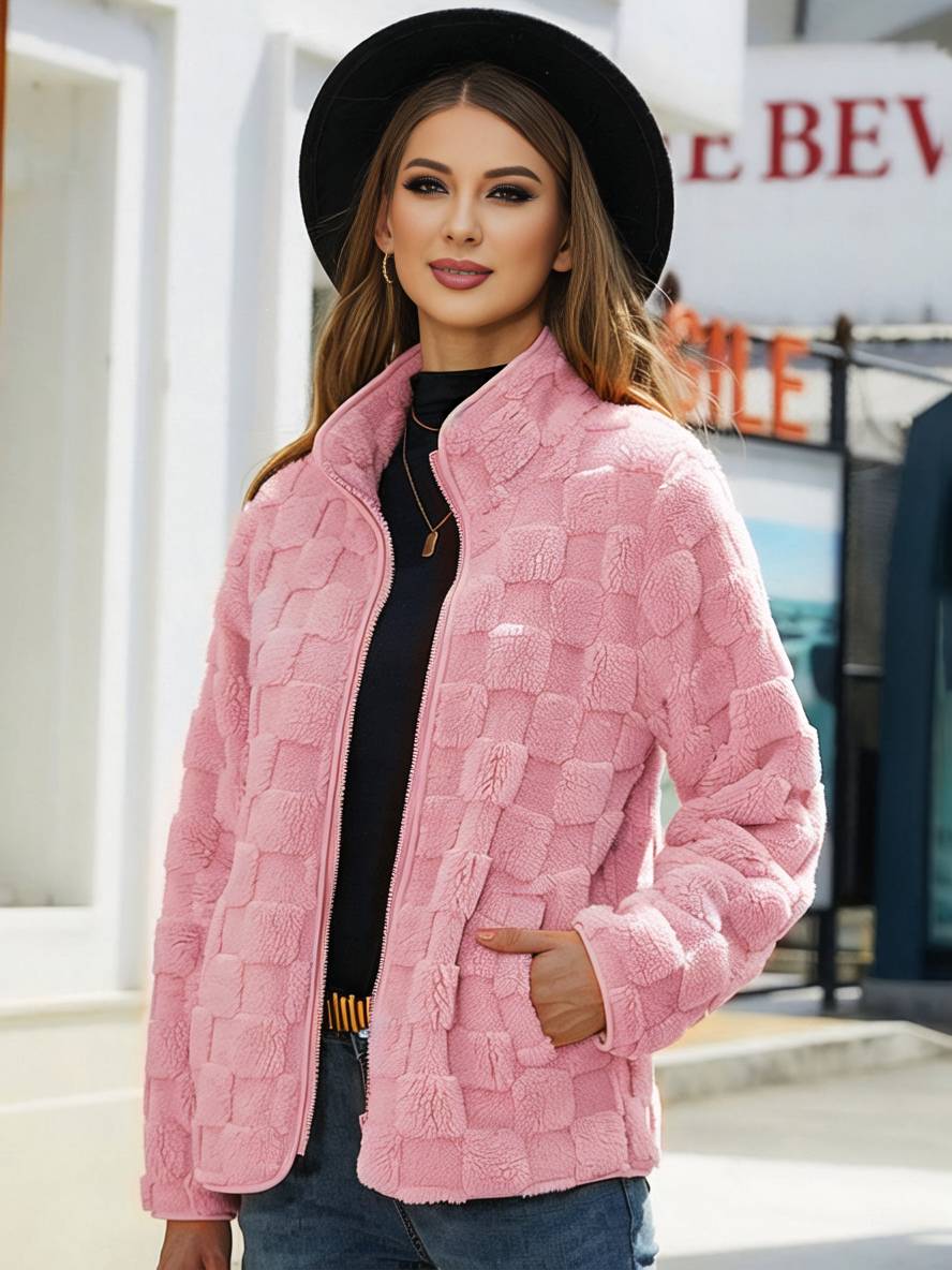 Cocolii manteau polaire col montant manches longues poches femme décontracté mode hiver veste