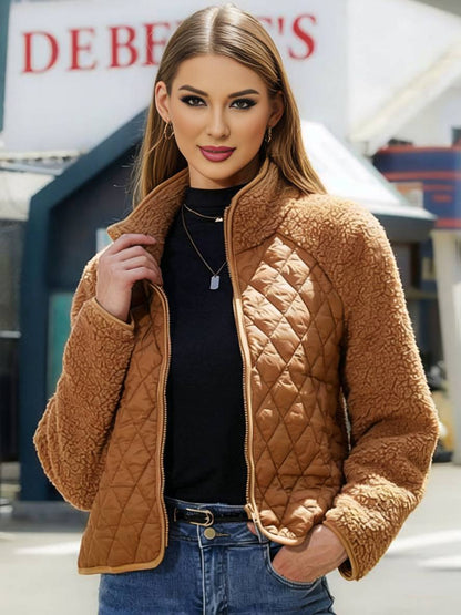 Cocolii manteau polaire col montant manches raglan manches longues fermeture éclair poches femme décontracté veste