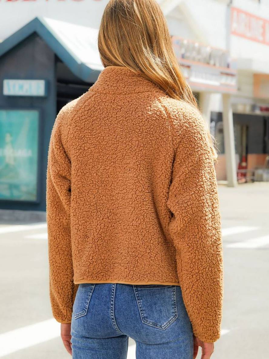 Cocolii manteau polaire col montant manches raglan manches longues fermeture éclair poches femme décontracté veste