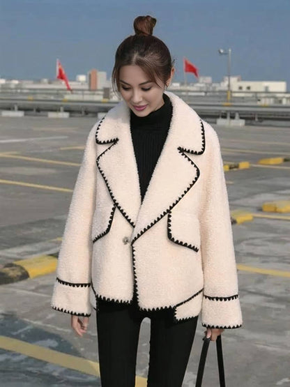 Cocolii blouson style aviateur manteau polaire boutons poches col revers femme élégant décontracté chic hiver veste