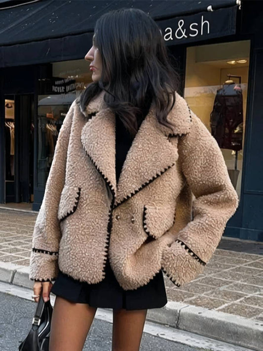 Cocolii blouson style aviateur manteau polaire boutons poches col revers femme élégant décontracté chic hiver veste