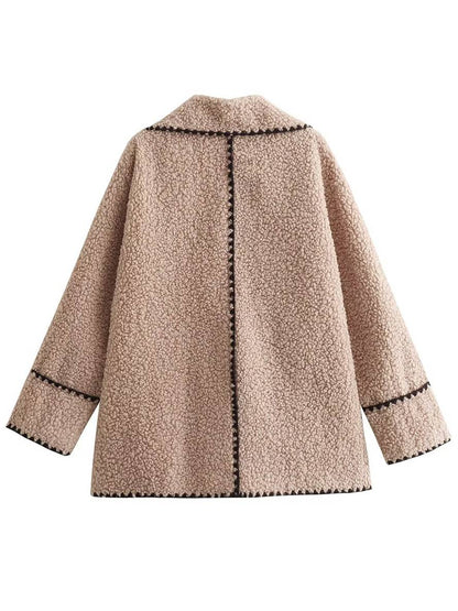 Cocolii blouson style aviateur manteau polaire boutons poches col revers femme élégant décontracté chic hiver veste