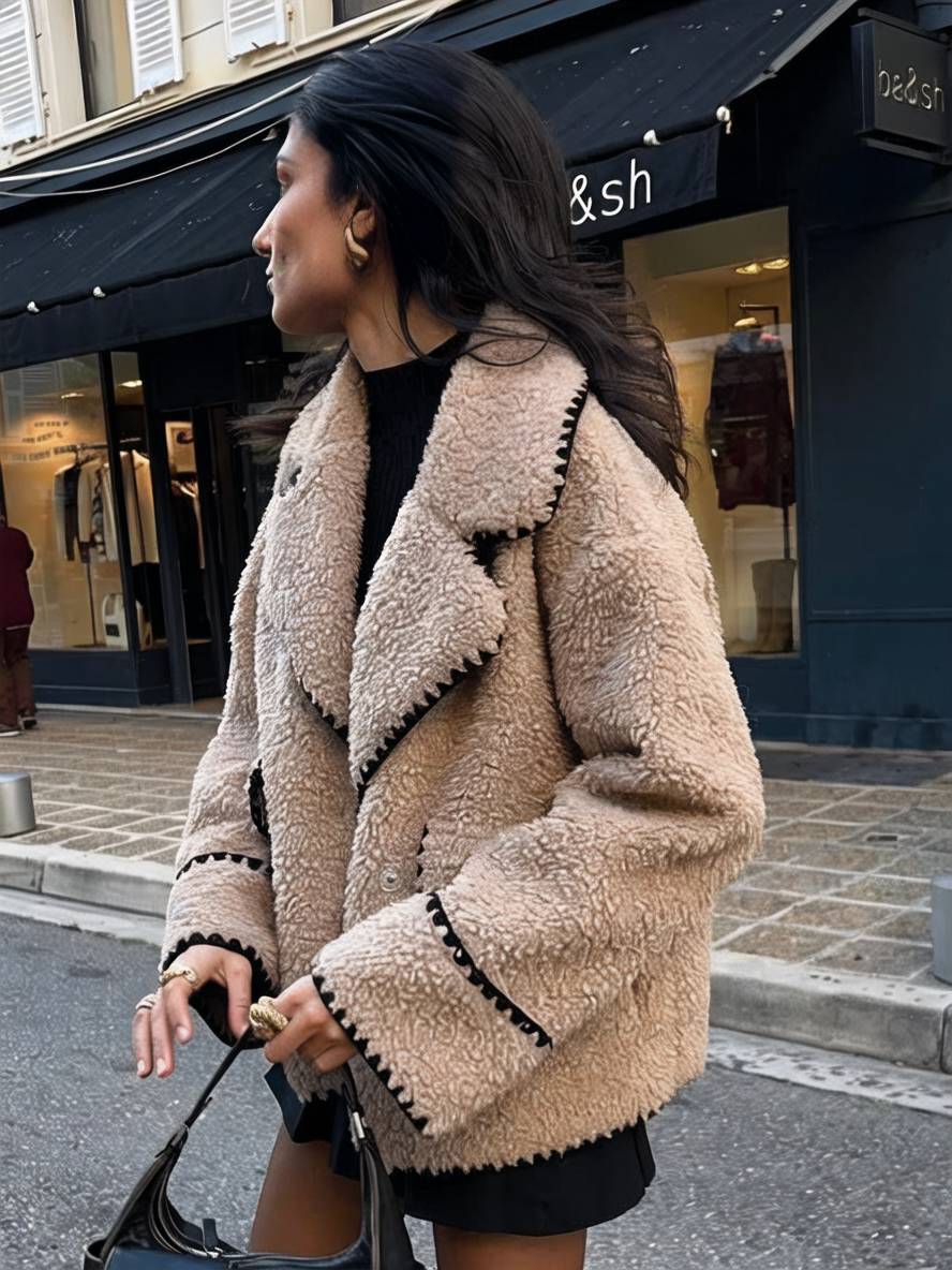 Cocolii blouson style aviateur manteau polaire boutons poches col revers femme élégant décontracté chic hiver veste