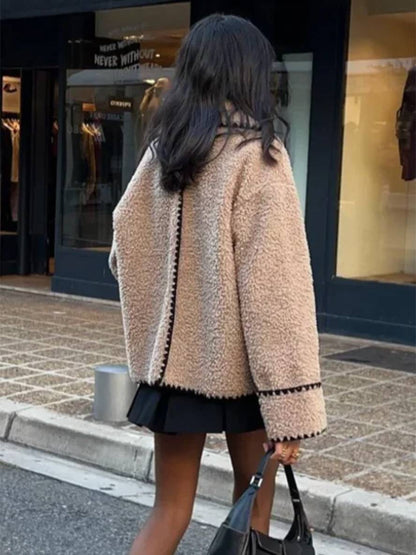 Cocolii blouson style aviateur manteau polaire boutons poches col revers femme élégant décontracté chic hiver veste