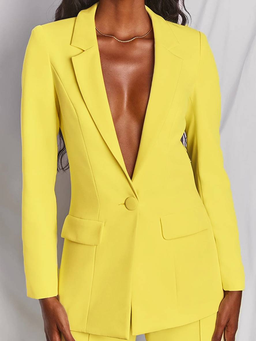 Cocolii blazer de bureau deux pièces boutons poches col revers manches longues veste droit pantalon femme style tailleur élégant