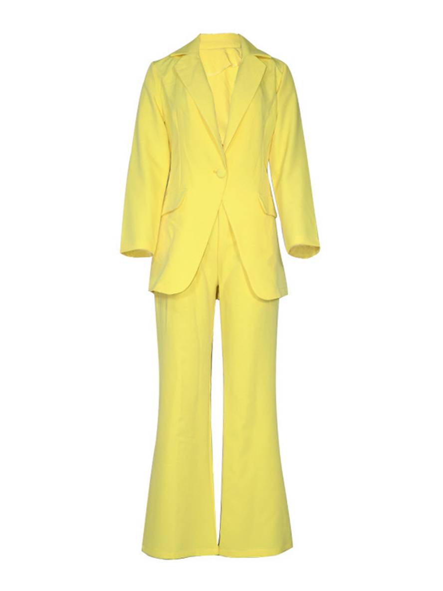 Cocolii blazer de bureau deux pièces boutons poches col revers manches longues veste droit pantalon femme style tailleur élégant