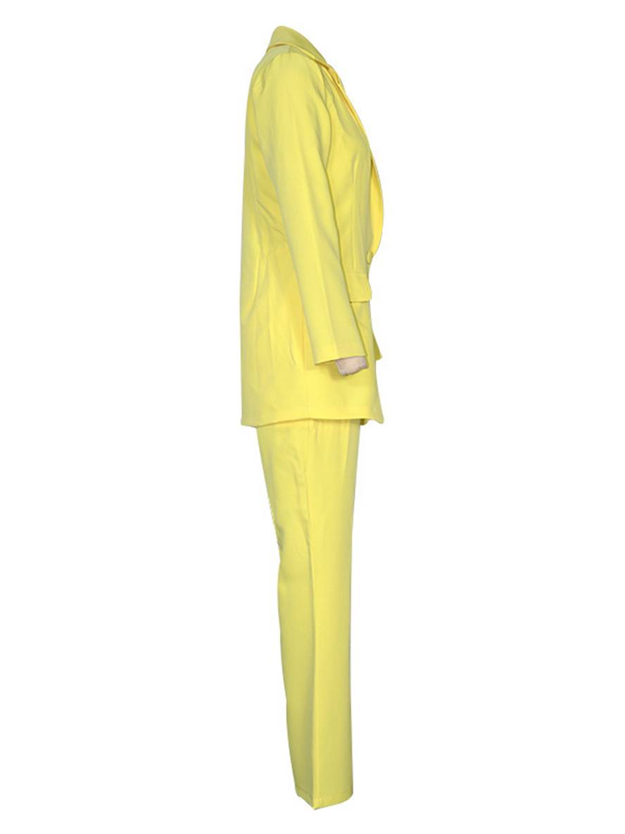 Cocolii blazer de bureau deux pièces boutons poches col revers manches longues veste droit pantalon femme style tailleur élégant