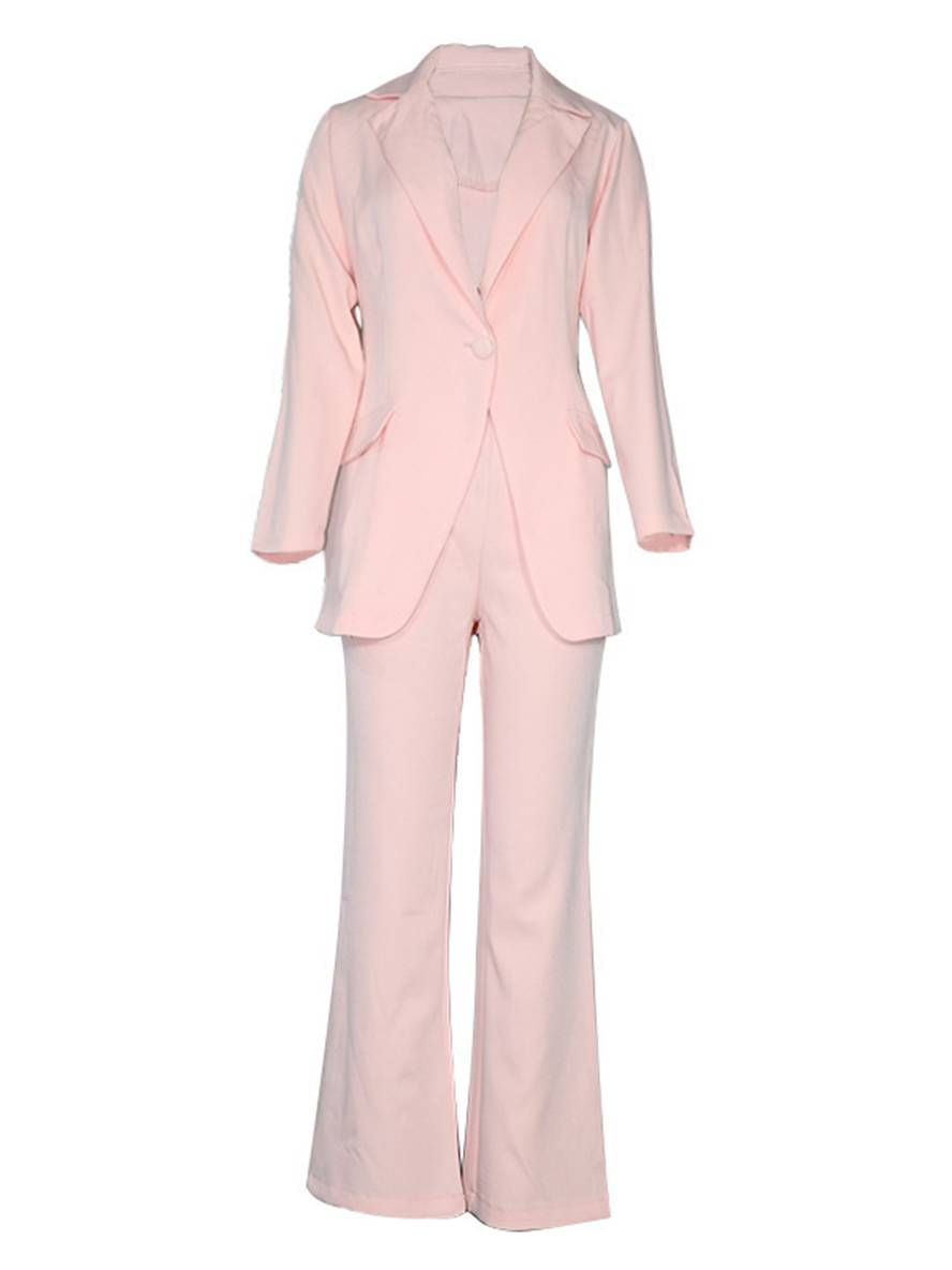 Cocolii blazer de bureau deux pièces boutons poches col revers manches longues veste droit pantalon femme style tailleur élégant