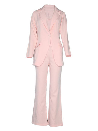 Cocolii blazer de bureau deux pièces boutons poches col revers manches longues veste droit pantalon femme style tailleur élégant