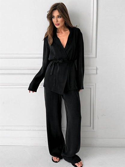 Cocolii ensembles avec pantalon v-cou ceinture poches blazer femme élégant décontracté deux pièces
