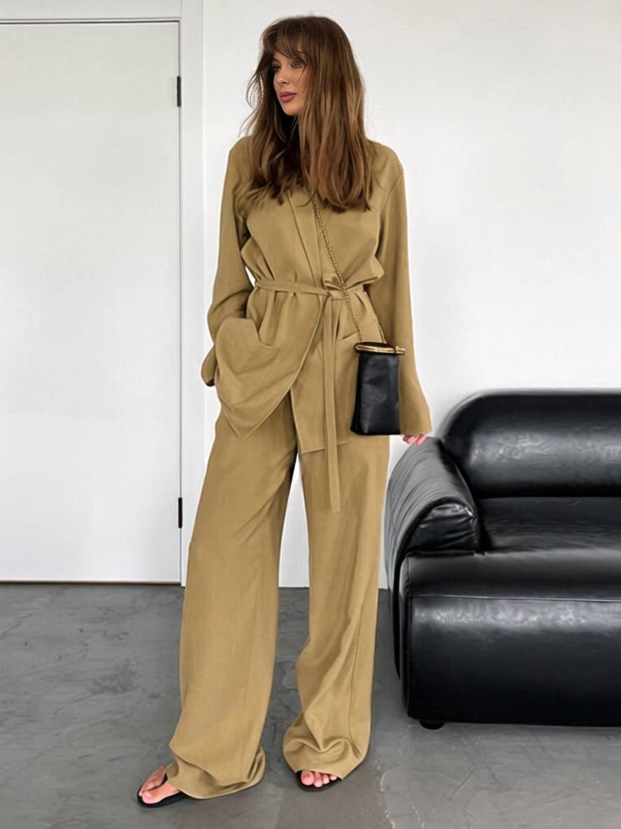 Cocolii ensembles avec pantalon v-cou ceinture poches blazer femme élégant décontracté deux pièces