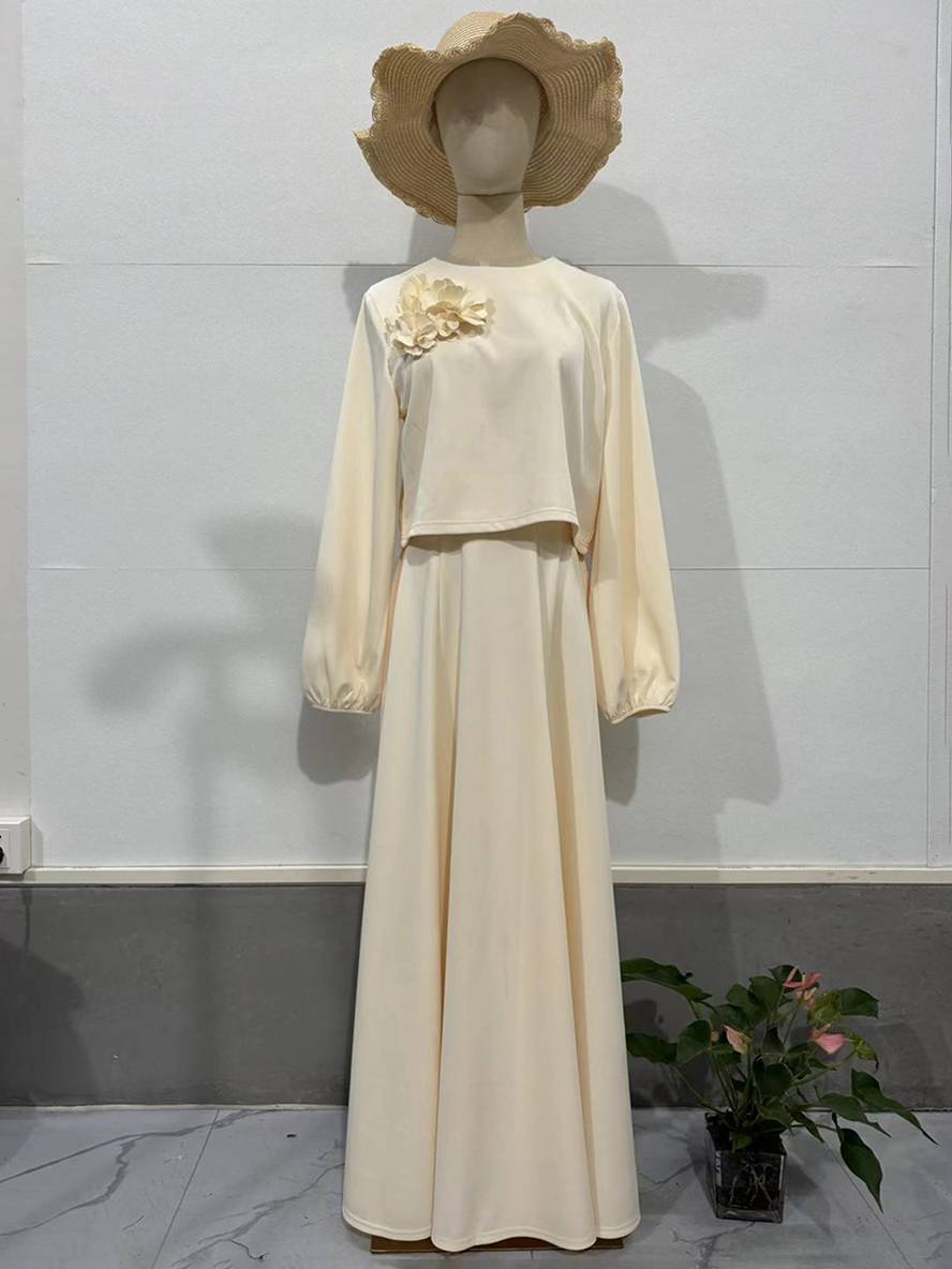 Cocolii ensemble élégant deux pièces pour femmes haut court à manches lanternes et jupe trapèze deux pièces robe