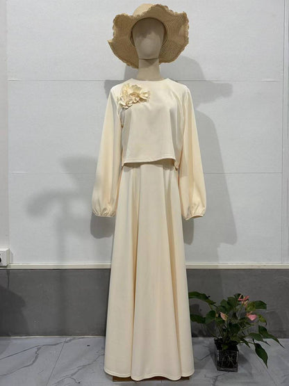 Cocolii ensemble élégant deux pièces pour femmes haut court à manches lanternes et jupe trapèze deux pièces robe