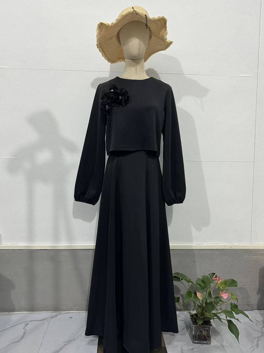 Cocolii ensemble élégant deux pièces pour femmes haut court à manches lanternes et jupe trapèze deux pièces robe