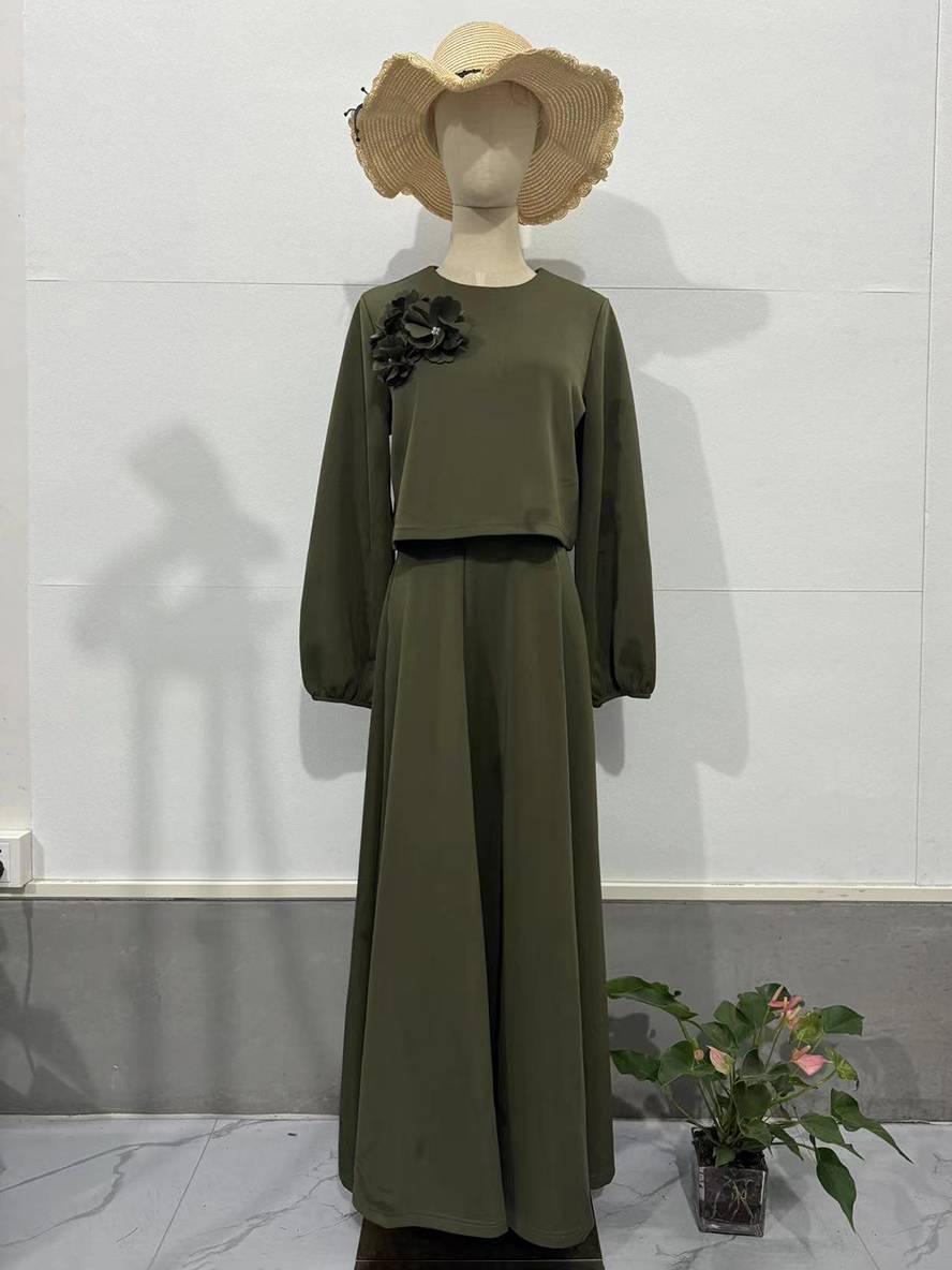 Cocolii ensemble élégant deux pièces pour femmes haut court à manches lanternes et jupe trapèze deux pièces robe