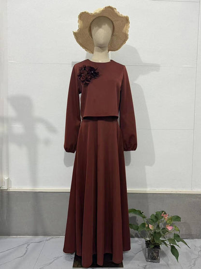 Cocolii ensemble élégant deux pièces pour femmes haut court à manches lanternes et jupe trapèze deux pièces robe