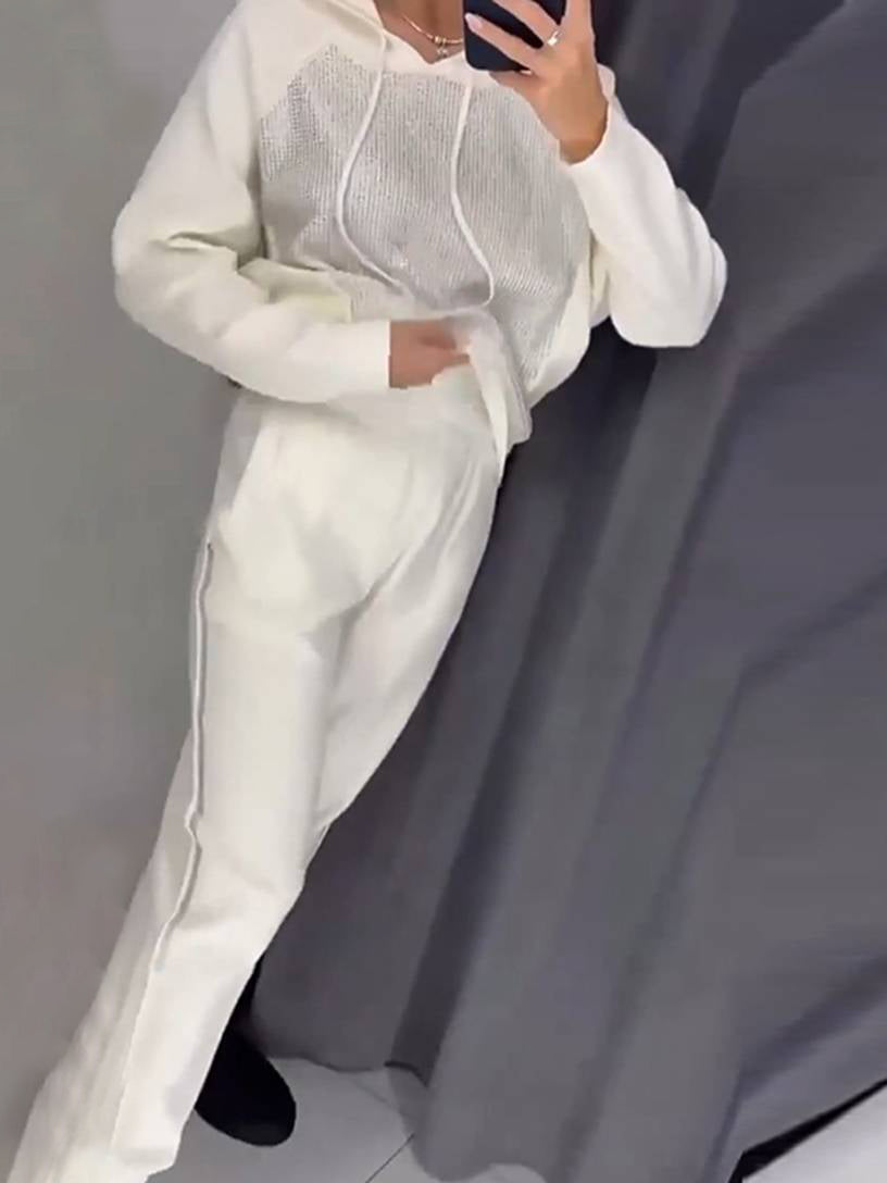 Cocolii ensembles tailleur avec pantalon sweatshirt à capuche poches manches longues femme sport simple décontracté deux pièces