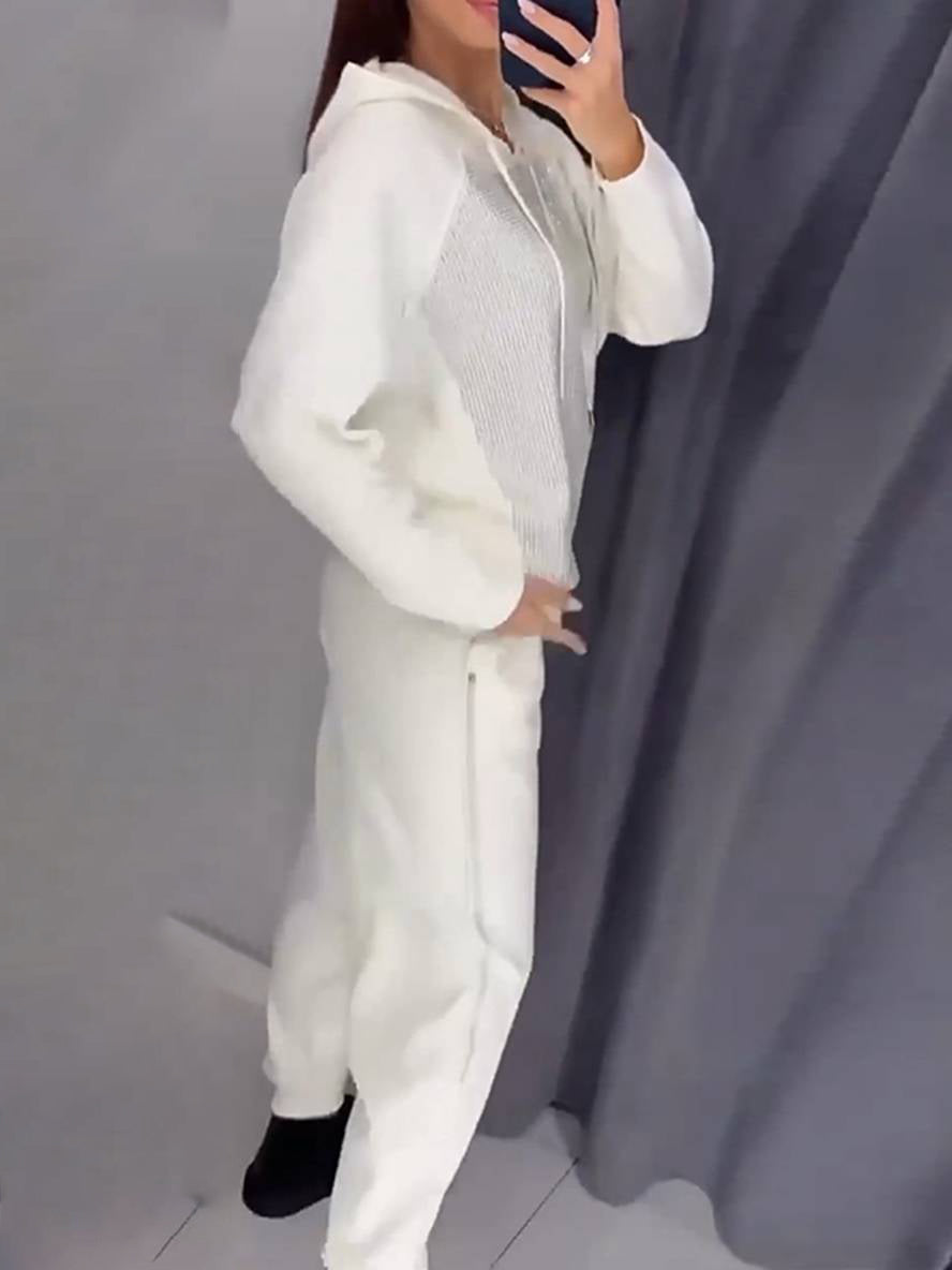 Cocolii ensembles tailleur avec pantalon sweatshirt à capuche poches manches longues femme sport simple décontracté deux pièces