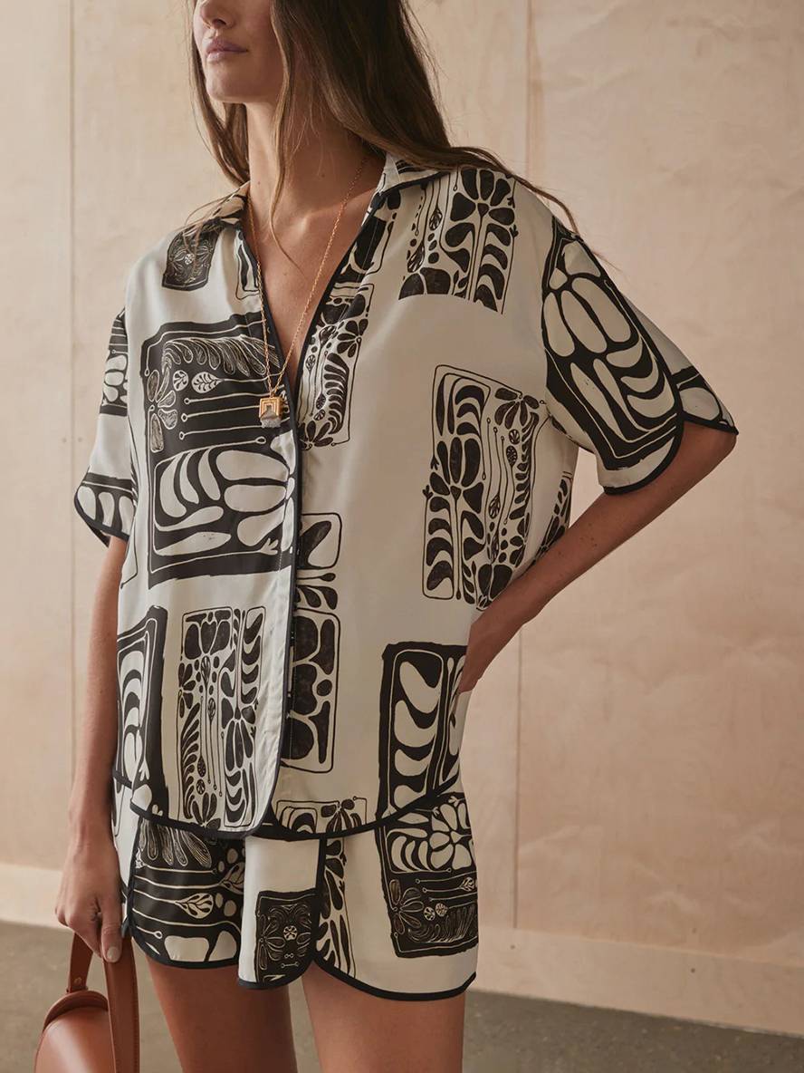 Cocolii ensemble tenue imprimé à fleurie boutonnage col chemise manches courtes femme décontracté ample casual deux pièces