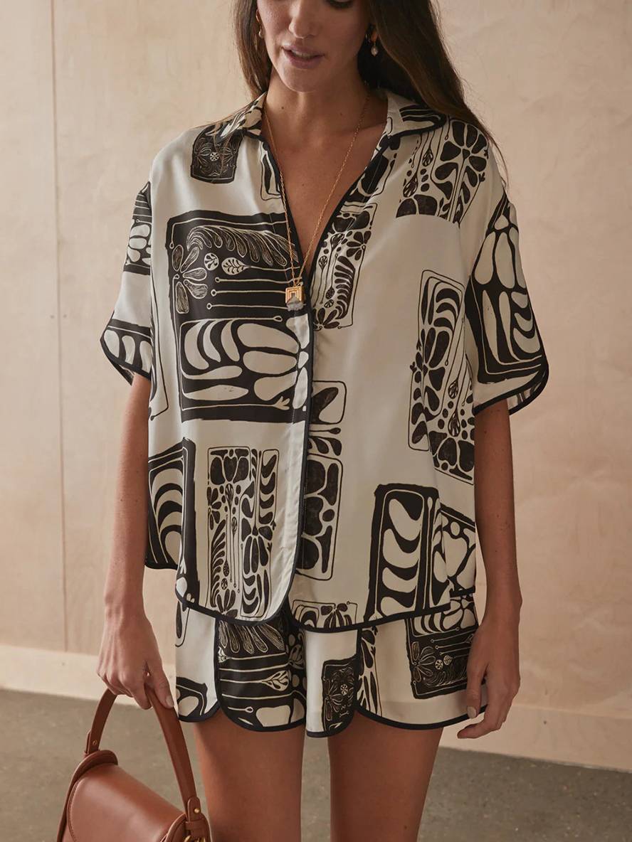 Cocolii ensemble tenue imprimé à fleurie boutonnage col chemise manches courtes femme décontracté ample casual deux pièces