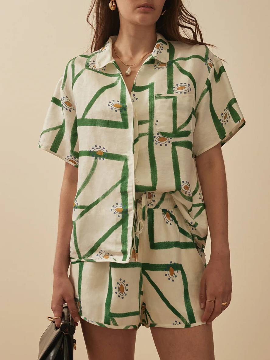 Cocolii ensemble tenue imprimé à fleurie boutonnage col chemise manches courtes femme décontracté ample casual deux pièces