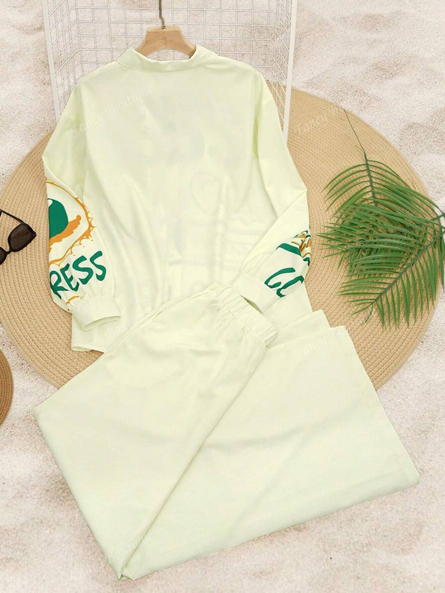 Cocolii tenue ensembles avec pantalon lettres motif col chemise manches longues femme style boyfriend décontracté deux pièces