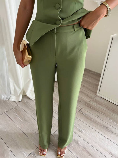 Cocolii ensembles avec pantalon unicolore boutonnage bustier femme élégant style tailleur tenue mariage invité