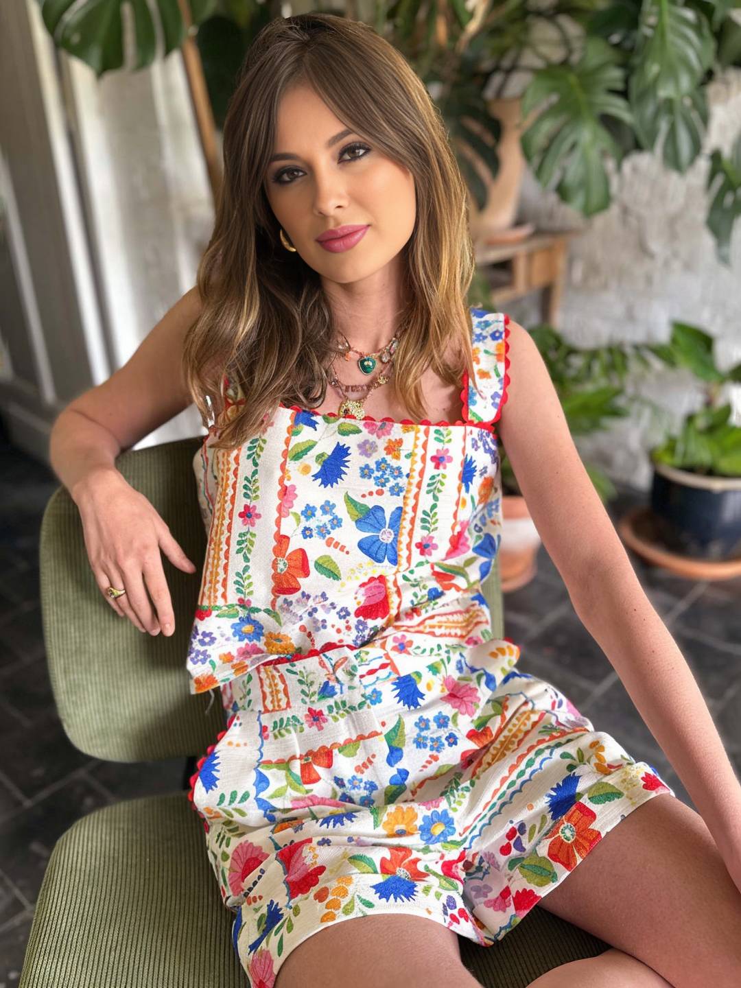 Cocolii ensemble deux pièces vintage imprimé pour vacances femme haut bretelle sans manches et avec poches short style vacances