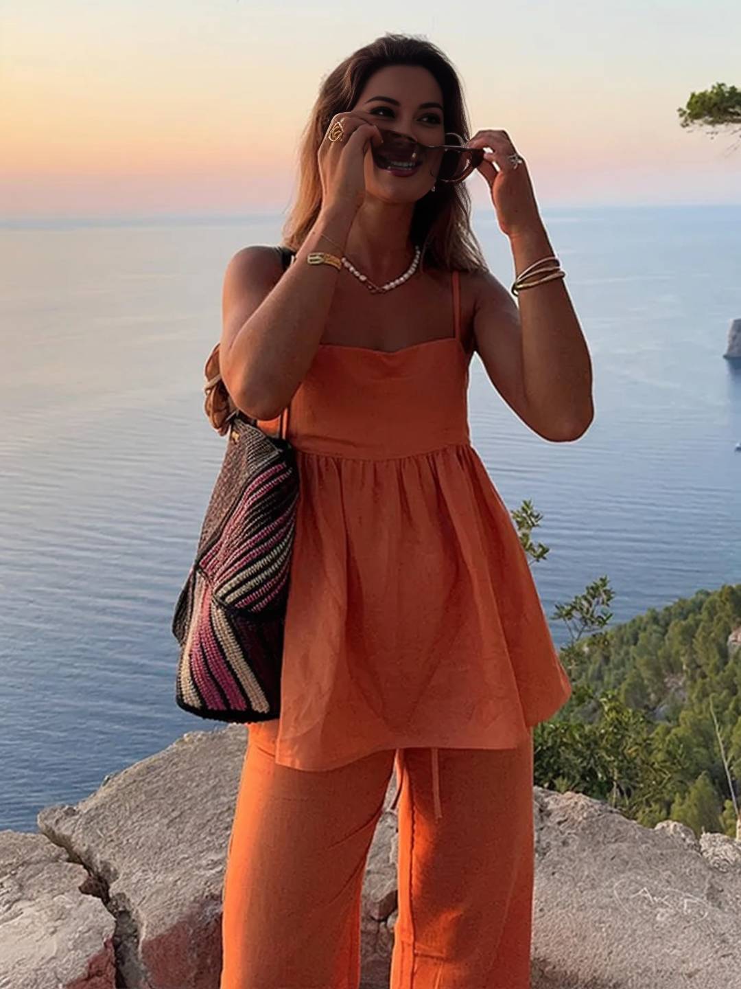 Cocolii ensemble de femme pour les vacances top sans manches à volantée décontracté et pantalon large pour femme de plage