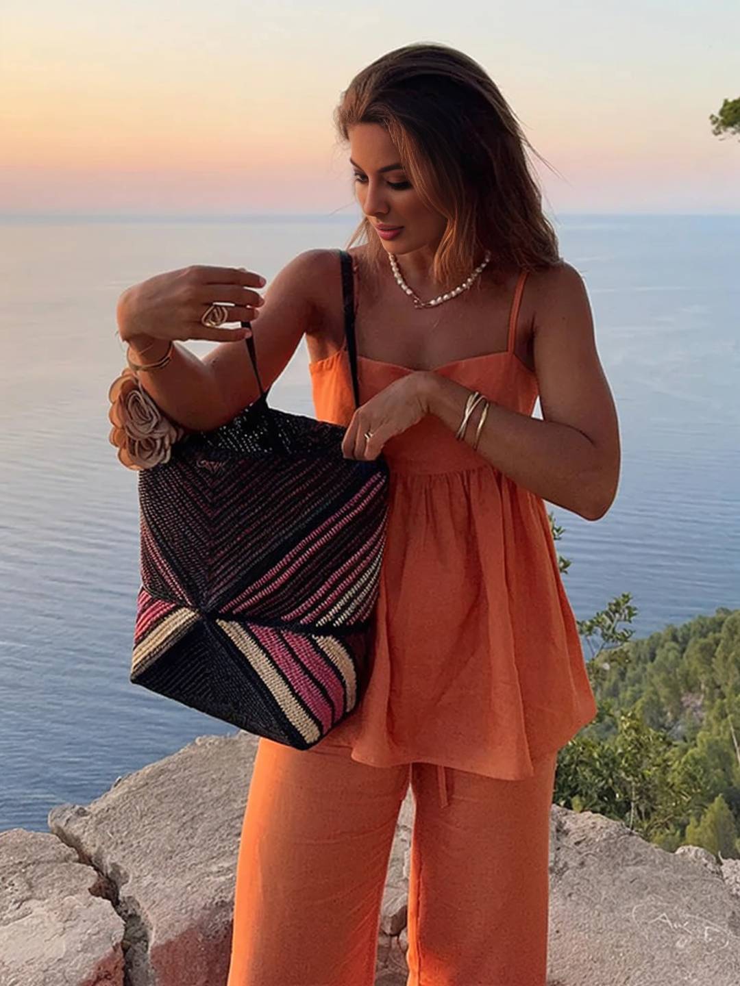 Cocolii ensemble de femme pour les vacances top sans manches à volantée décontracté et pantalon large pour femme de plage