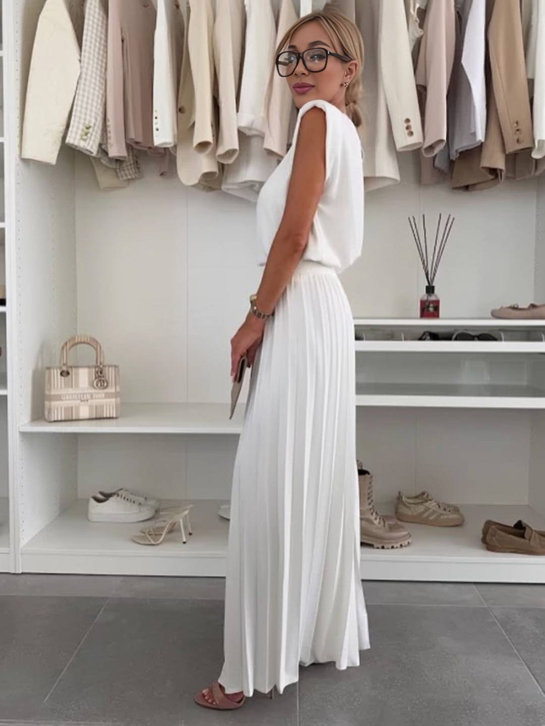 Cocolii tenu ensembles avec larges jambes évasé plissé pantalon col rond sans manches hauts femme boho décontracté deux pièces