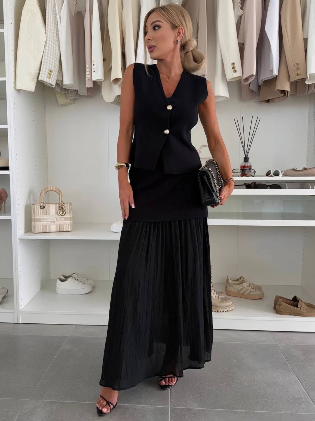 Cocolii tenu ensembles tailleur v-cou sans manches gilet et jupe tulle fluide décontracté chic pour vacances deux pièces