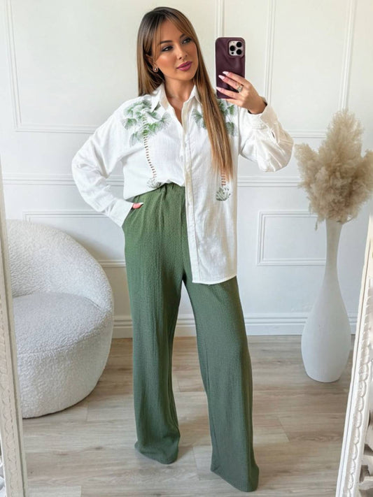 Cocolii ensembles avec pantalon boutonnage poches manches longues blouse chemise femme casual décontracté tenu