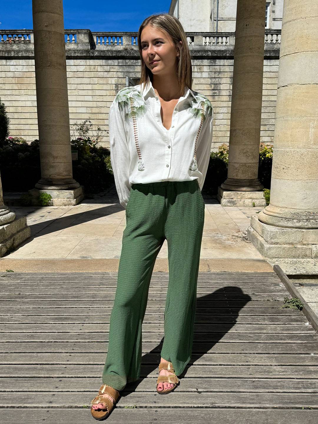 Cocolii ensembles avec pantalon boutonnage poches manches longues blouse chemise femme casual décontracté tenu