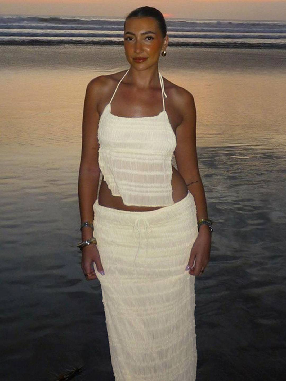 Cocolii tenue ensemble avec longue jupe mousseline dos nu licou sans manches débardeur robe femme bohème décontracté deux pièces