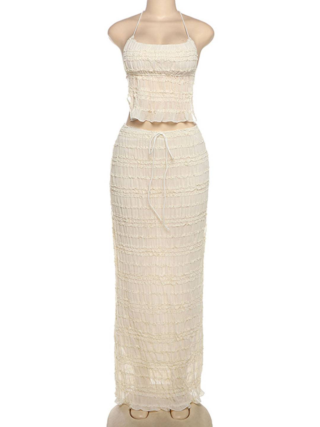 Cocolii tenue ensemble avec longue jupe mousseline dos nu licou sans manches débardeur robe femme bohème décontracté deux pièces