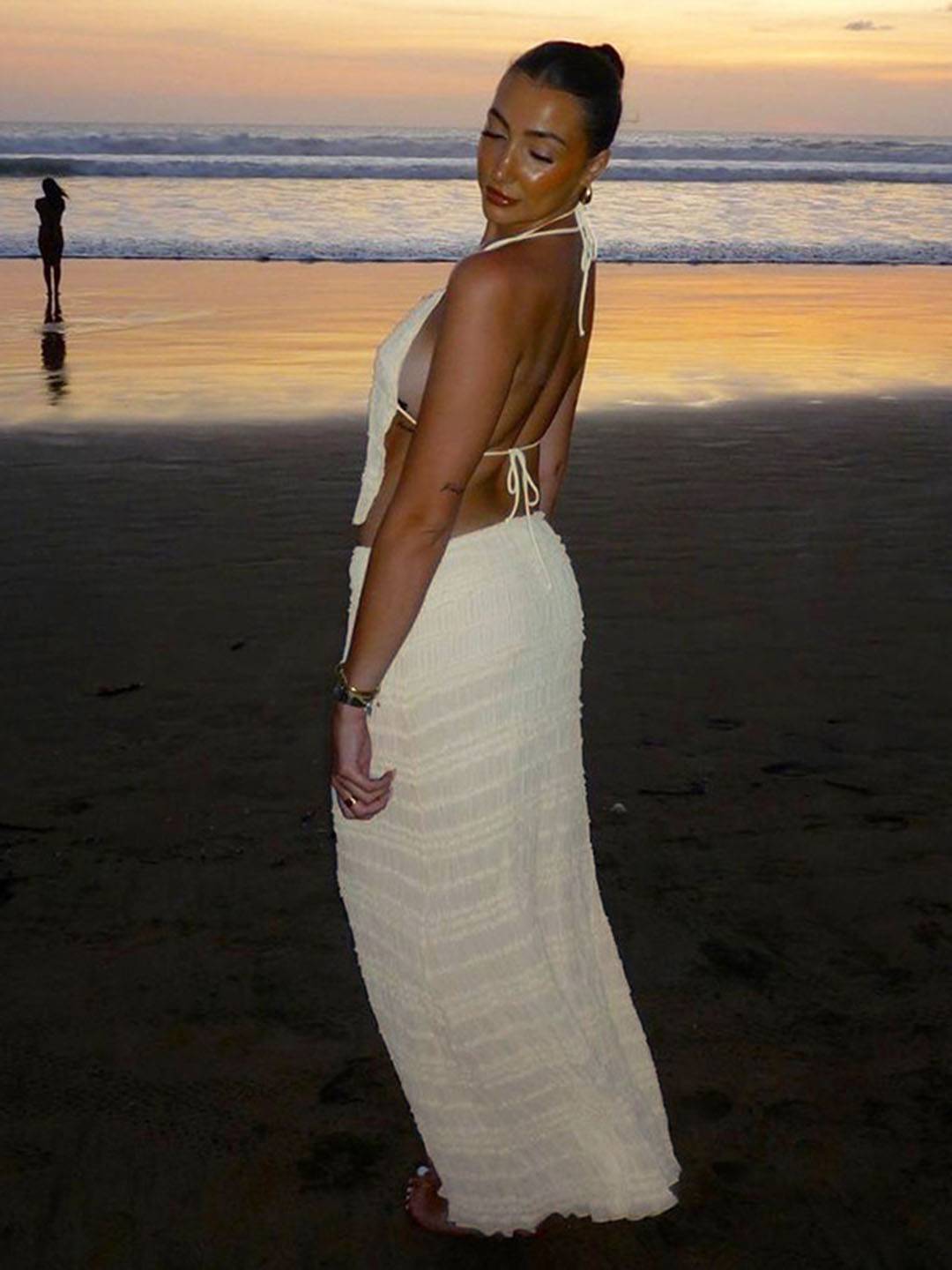 Cocolii tenue ensemble avec longue jupe mousseline dos nu licou sans manches débardeur robe femme bohème décontracté deux pièces