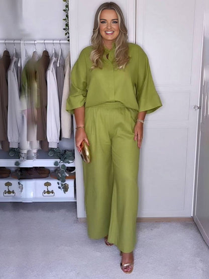 Cocolii ensembles avec poches pantalon unicolore boutonnage col chemise manches longues blouse femme ample décontracté tenue