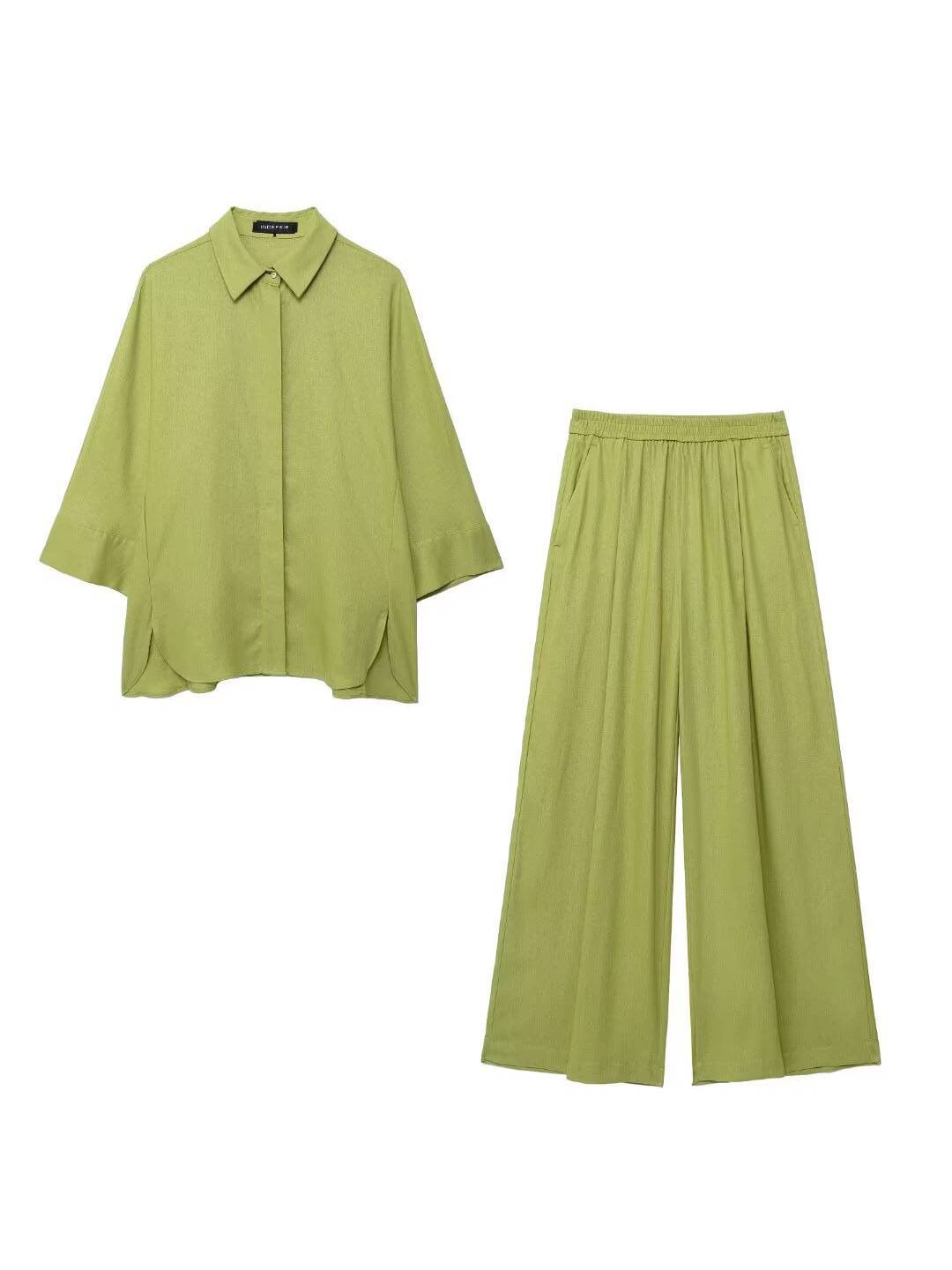 Cocolii ensembles avec poches pantalon unicolore boutonnage col chemise manches longues blouse femme ample décontracté tenue