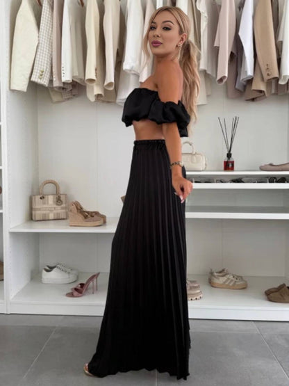 Cocolii ensembles avec fluide plissé pantalon cropped bustier col bateau sans manches hauts femme casual