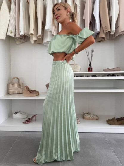 Cocolii ensembles avec fluide plissé pantalon cropped bustier col bateau sans manches hauts femme casual