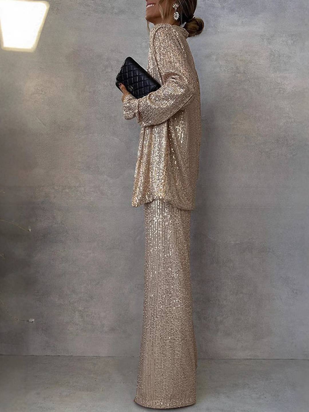 Cocolii ensembles femme 2 pièces gilet brillante paillette et pantalon flare évasé décontracté tenue de soirée