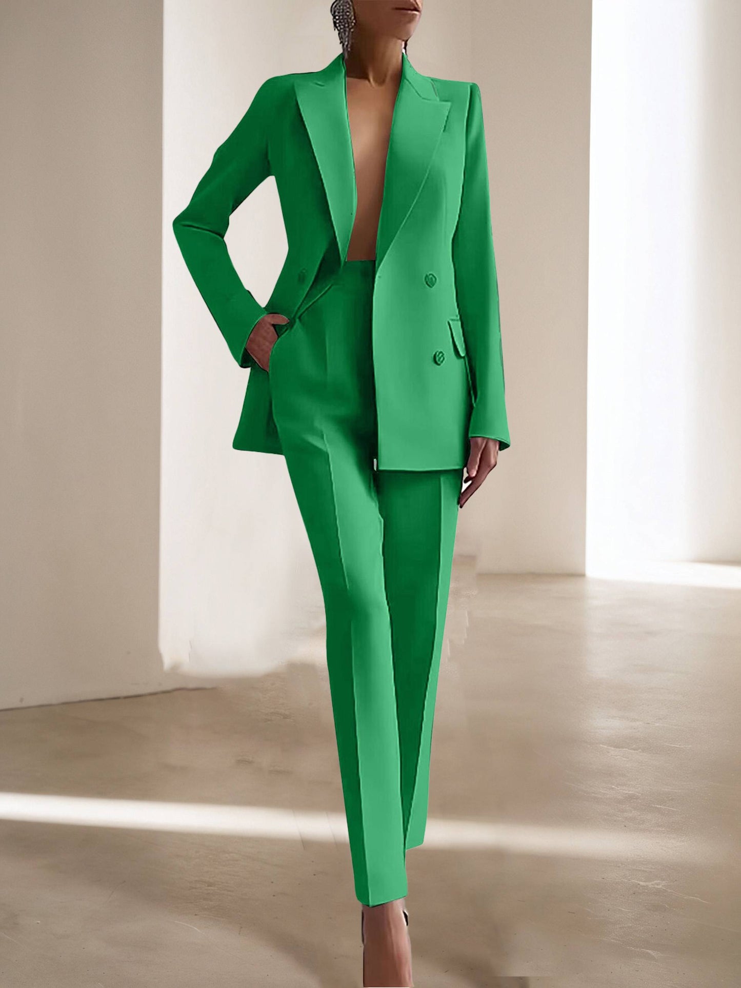 Cocolii tailleur pantalon femme chic 2 pièces veste blazer croisée et pantalon ensemble formel pour bureau mariage